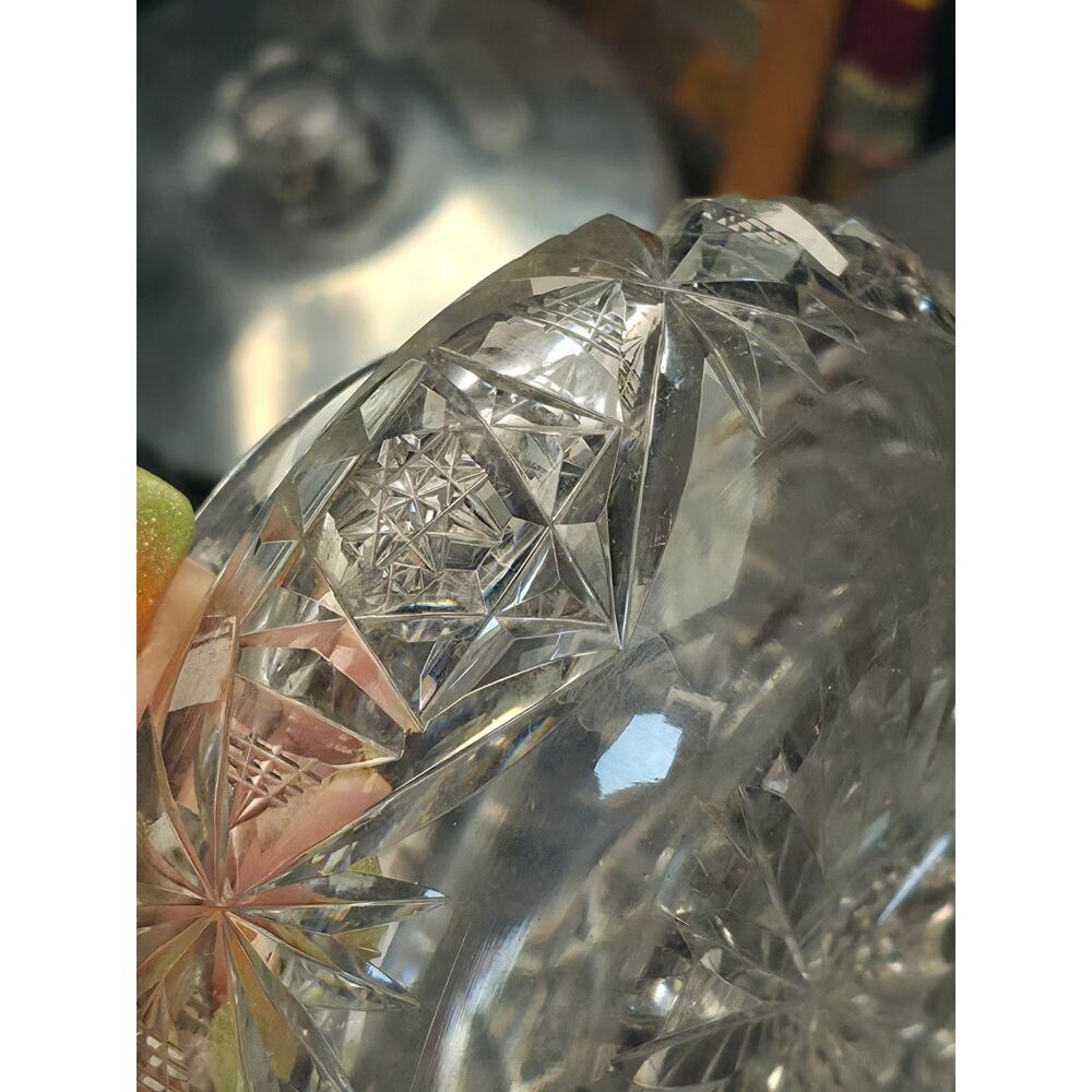 Antique American Brilliant Cut Powder Jar w Lid Hobstar Crystal Dress 1890-1920 - Picture 9 of 10